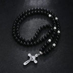 Collar con Dije Crucifijo de Cuentas de Piedra Negra Estilo Retro Noble