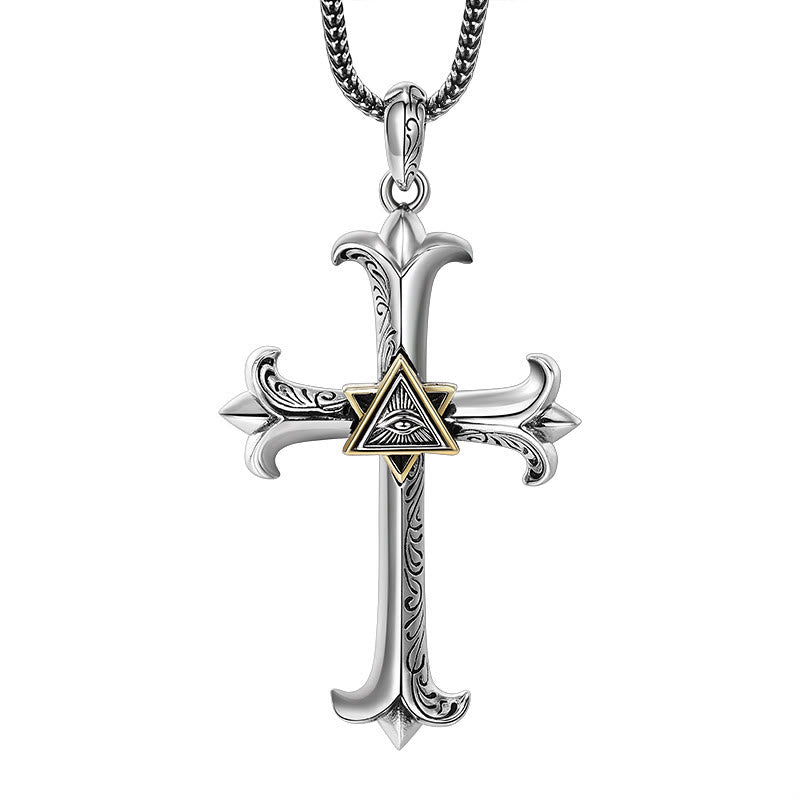 Collar con Dije de Cadena de Perlas Cuadrada Cruz del Ojo de Dios Estilo Sobrio