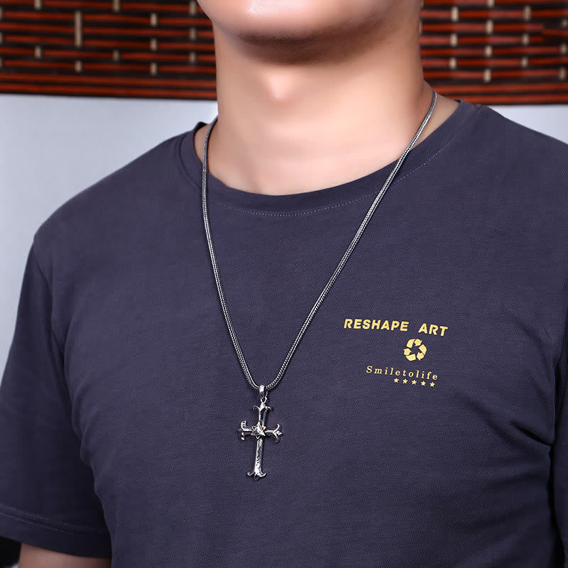 Collar con Dije de Cadena de Perlas Cuadrada Cruz del Ojo de Dios Estilo Sobrio