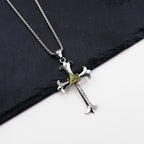 Collar con Dije de Cadena de Perlas Cuadrada Cruz del Ojo de Dios Estilo Sobrio