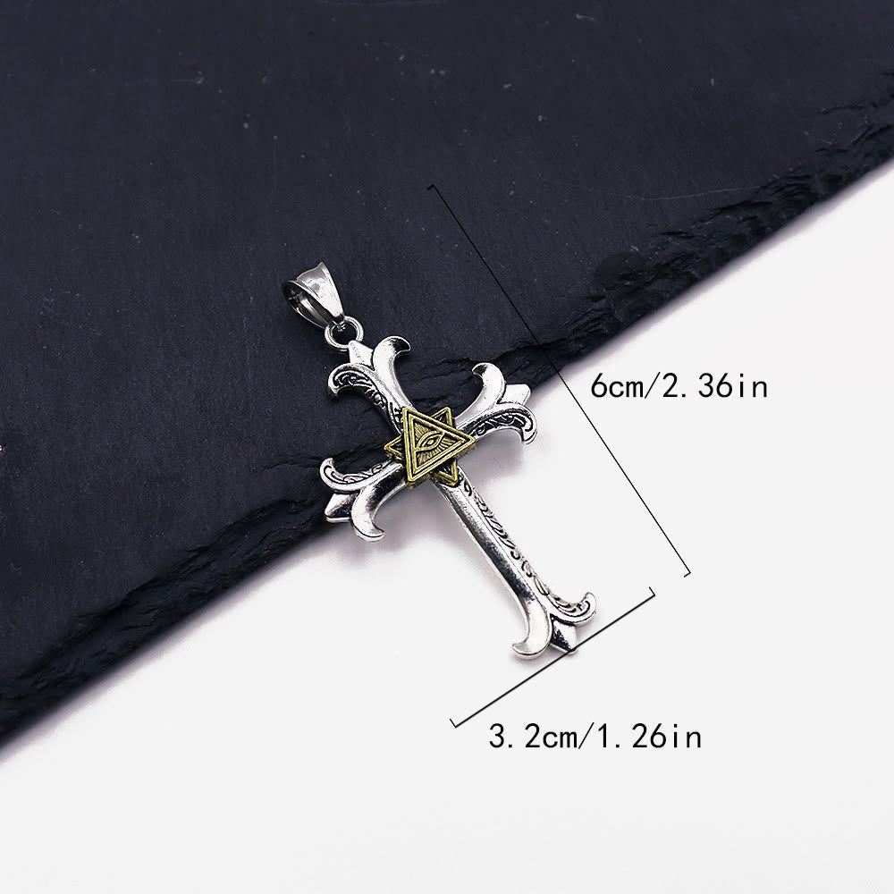 Collar con Dije de Cadena de Perlas Cuadrada Cruz del Ojo de Dios Estilo Sobrio