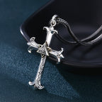 Collar con Dije de Cadena de Perlas Cuadrada Cruz del Ojo de Dios Estilo Sobrio