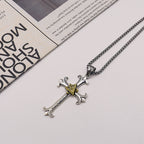 Collar con Dije de Cadena de Perlas Cuadrada Cruz del Ojo de Dios Estilo Sobrio