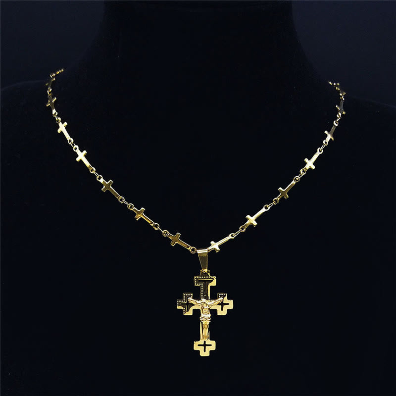 Collar con Dije Crucifijo con Cadena de Cruz Estilo Retro Noble
