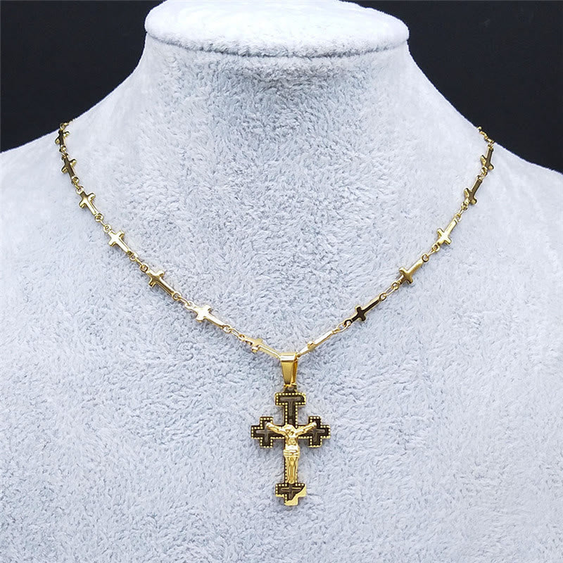 Collar con Dije Crucifijo con Cadena de Cruz Estilo Retro Noble