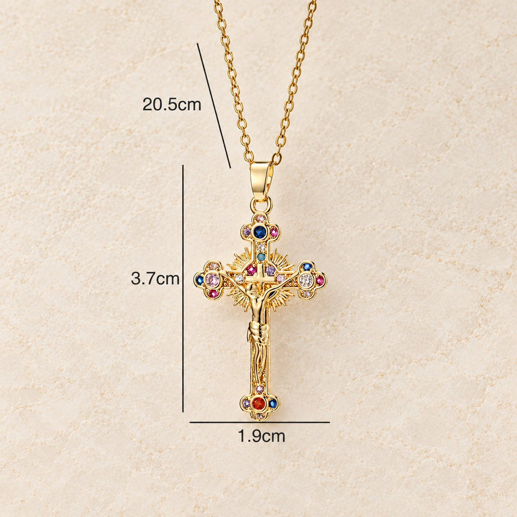 Fresh Pastoral Style Crucifix with Biblical Colorful Gemstones Pendant
