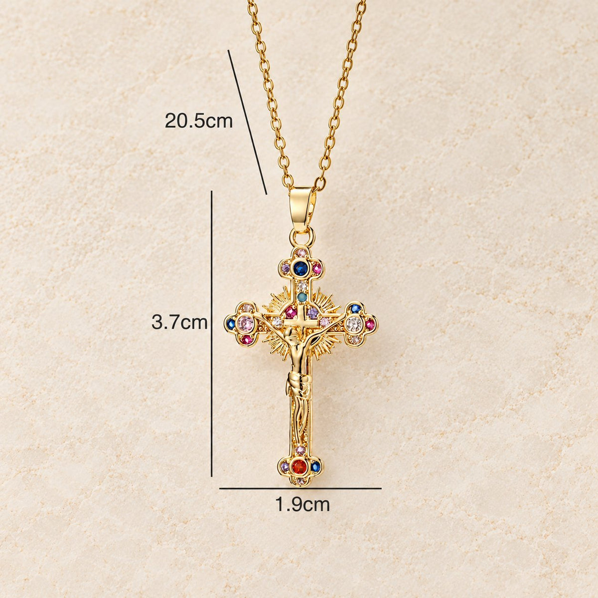 Fresh Pastoral Style Crucifix with Biblical Colorful Gemstones Pendant
