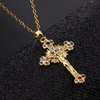 Collar con Dije Crucifijo Estilo Pastoral con Gemas Bíblicas de Colores