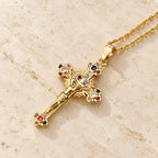 Fresh Pastoral Style Crucifix with Biblical Colorful Gemstones Pendant