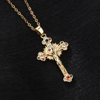 Collar con Dije Crucifijo Estilo Pastoral con Gemas Bíblicas de Colores