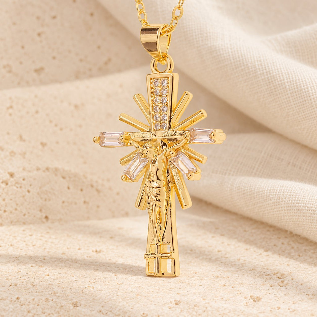 Lightweight Luxury Style Crucifix with Diamonds Pendant Necklace