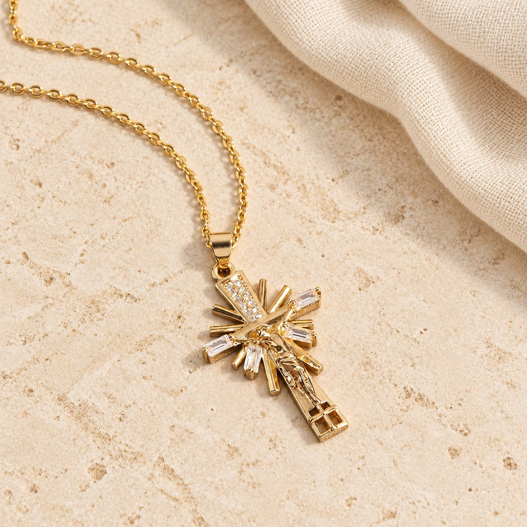 Lightweight Luxury Style Crucifix with Diamonds Pendant Necklace