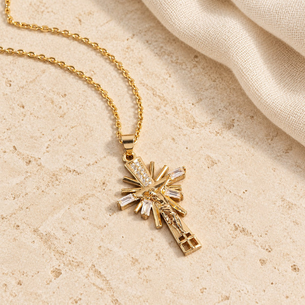 Lightweight Luxury Style Crucifix with Diamonds Pendant Necklace