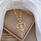 Collar con Dije de la Virgen de Guadalupe en Forma de Corazón con Gemas Estilo Lujo