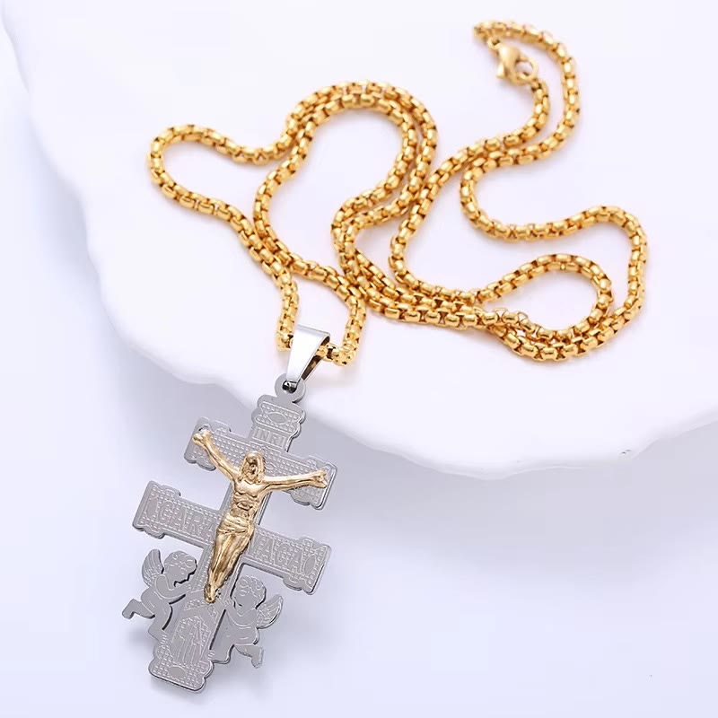 Collar con Dije Crucifijo Retro con Ángeles Estilo Clásico