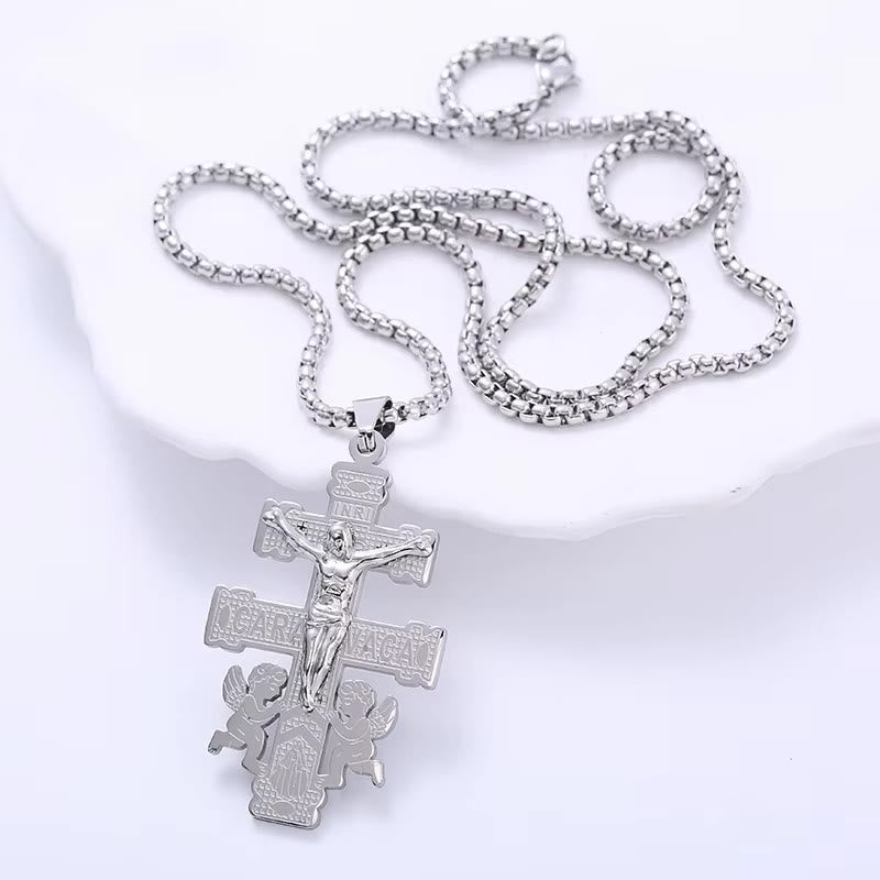 Collar con Dije Crucifijo Retro con Ángeles Estilo Clásico