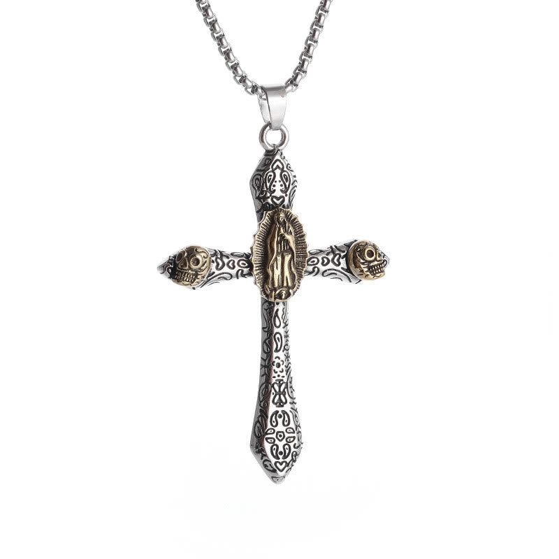 Collar con Dije Crucifijo Retro con Virgen de Guadalupe Estilo Clásico