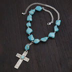 Collar con Dije de Cruz de Piedra Natural de Turquesa Estilo Retro