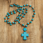 Collar con Dije de Cruz Trenzada de Turquesa Estilo Folclórico