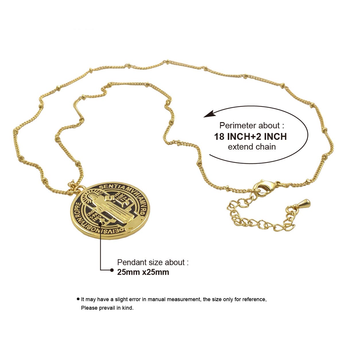 Collar con Dije de San Benito en Latón Bañado en Oro Estilo Refinado