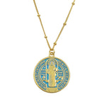 Collar con Dije de San Benito en Latón Bañado en Oro Estilo Refinado