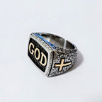 Anillo de Aleación con Patrón de Devoción Divina "DIOS" Estilo Retro Robusto (3 colores)