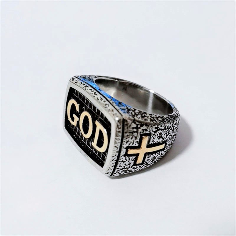 Anillo de Aleación con Patrón de Devoción Divina "DIOS" Estilo Retro Robusto (3 colores)