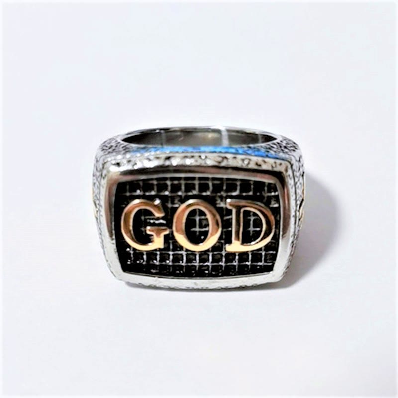 Anillo de Aleación con Patrón de Devoción Divina "DIOS" Estilo Retro Robusto (3 colores)