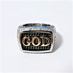 Anillo de Aleación con Patrón de Devoción Divina "DIOS" Estilo Retro Robusto (3 colores)