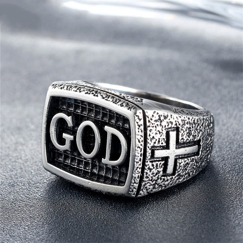 Anillo de Aleación con Patrón de Devoción Divina "DIOS" Estilo Retro Robusto (3 colores)