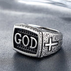 Anillo de Aleación con Patrón de Devoción Divina "DIOS" Estilo Retro Robusto (3 colores)