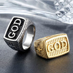 Anillo de Aleación con Patrón de Devoción Divina "DIOS" Estilo Retro Robusto (3 colores)