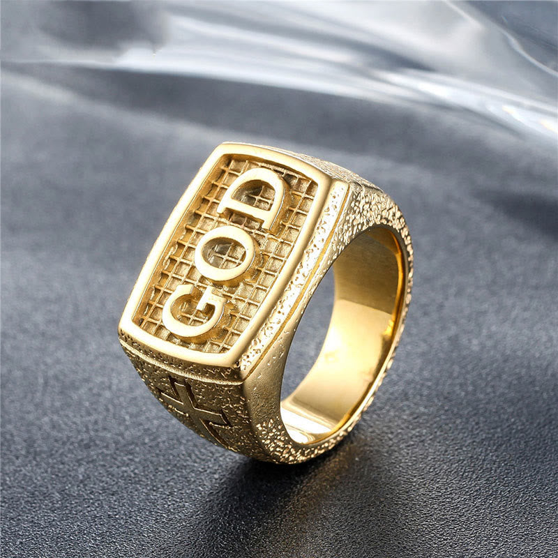 Anillo de Aleación con Patrón de Devoción Divina "DIOS" Estilo Retro Robusto (3 colores)