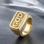 Anillo de Aleación con Patrón de Devoción Divina "DIOS" Estilo Retro Robusto (3 colores)