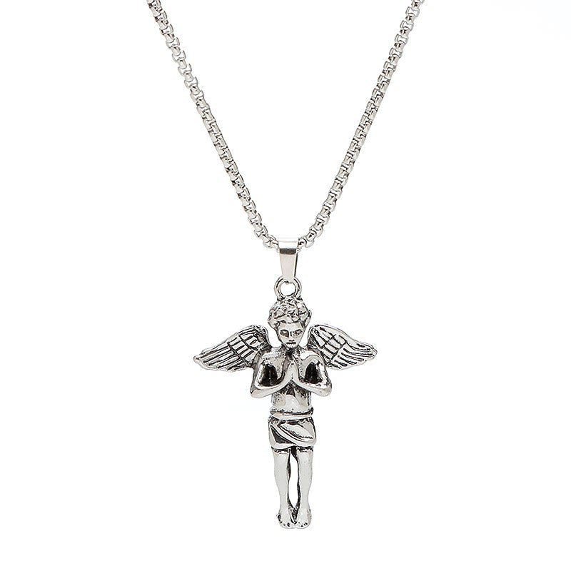 Collar de Aleación con Dije de Alas de Ángel Cortas Estilo Retro Hip-Hop