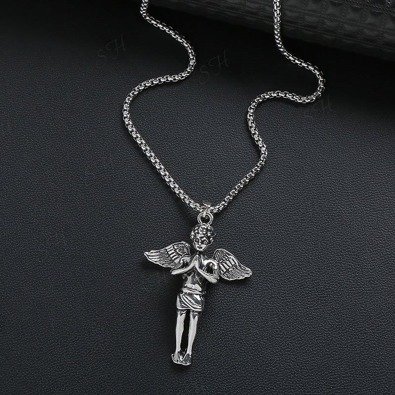 Collar de Aleación con Dije de Alas de Ángel Cortas Estilo Retro Hip-Hop