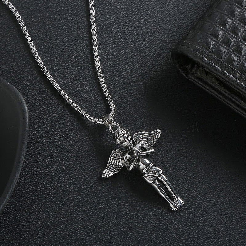 Collar de Aleación con Dije de Alas de Ángel Cortas Estilo Retro Hip-Hop