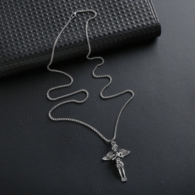 Collar de Aleación con Dije de Alas de Ángel Cortas Estilo Retro Hip-Hop