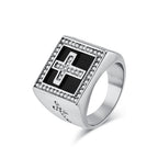 Anillo Cuadrado de Acero de Titanio con Cruz Estilo Retro Hip-Hop