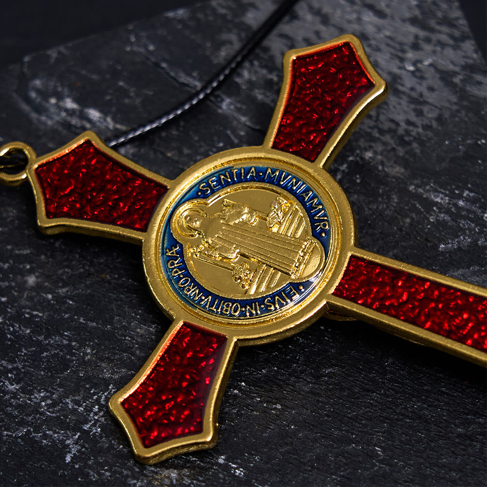 Collar con Dije Crucifijo Artesanal Grande Rojo/Azul Estilo Clásico (5 colores)