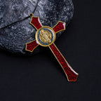 Collar con Dije Crucifijo Artesanal Grande Rojo/Azul Estilo Clásico (5 colores)