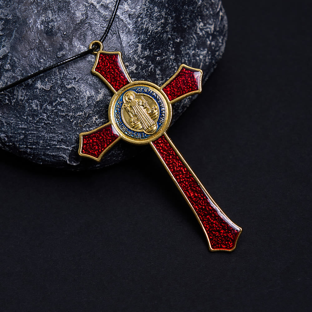 Collar con Dije Crucifijo Artesanal Grande Rojo/Azul Estilo Clásico (5 colores)