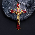 Collar con Dije Crucifijo Artesanal Grande Rojo/Azul Estilo Clásico (5 colores)