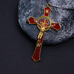 Collar con Dije Crucifijo Artesanal Grande Rojo/Azul Estilo Clásico (5 colores)