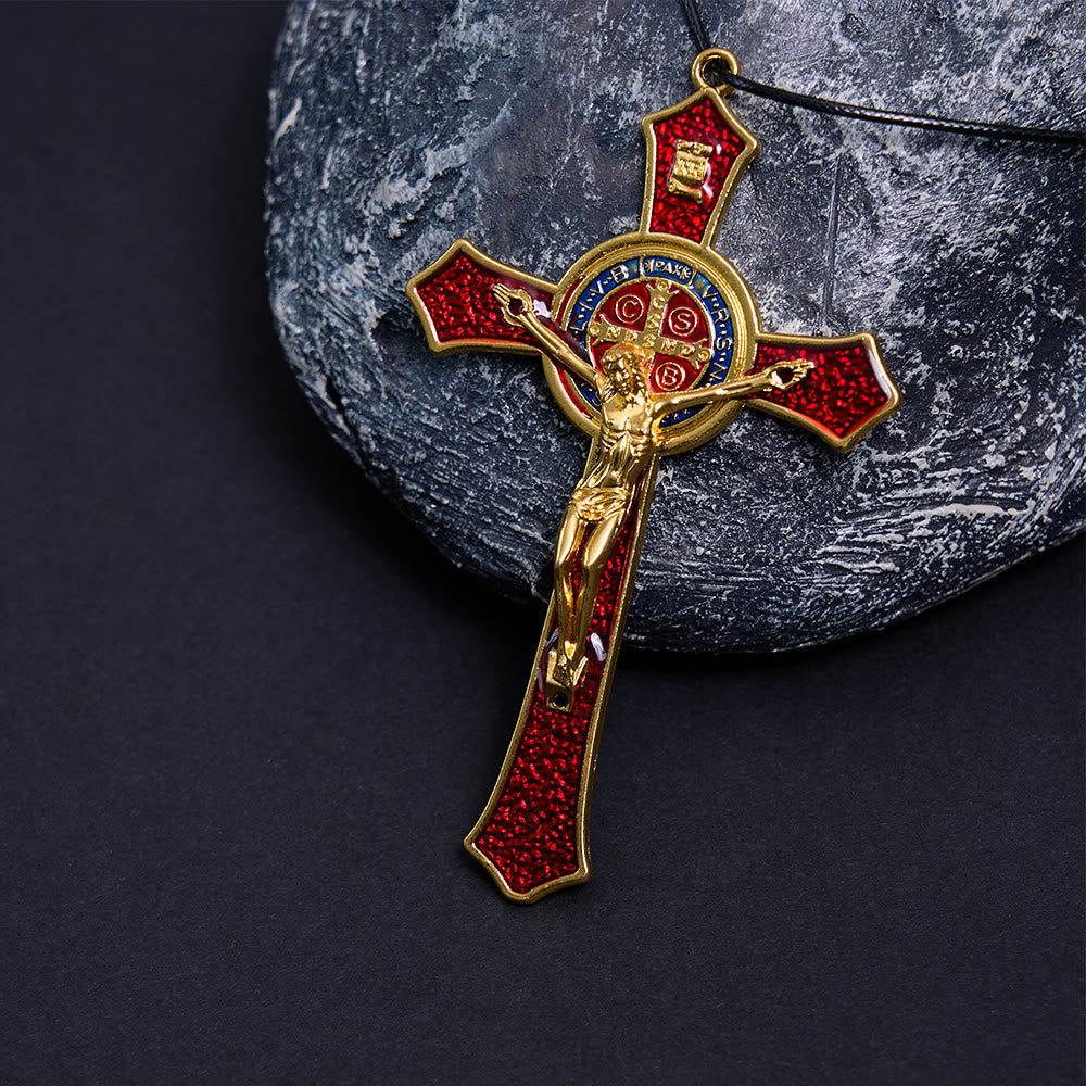 Collar con Dije Crucifijo Artesanal Grande Rojo/Azul Estilo Clásico (5 colores)