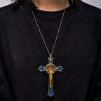 Collar con Dije Crucifijo Artesanal Grande Rojo/Azul Estilo Clásico (5 colores)