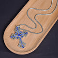 Collar con Dije de Cruz de Gemas Azules Estilo Bohemio Retro