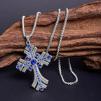 Collar con Dije de Cruz de Gemas Azules Estilo Bohemio Retro