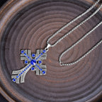 Collar con Dije de Cruz de Gemas Azules Estilo Bohemio Retro