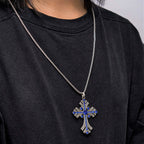 Collar con Dije de Cruz de Gemas Azules Estilo Bohemio Retro